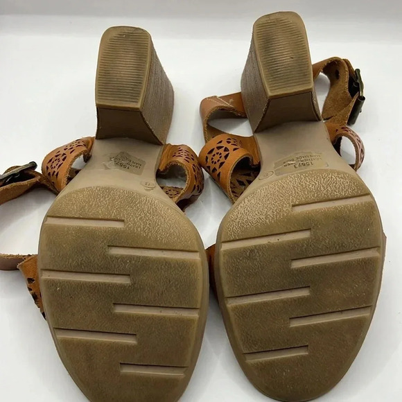 Barbara Barbieri Leather Lazer Cut Block Heel Open Toe Sling Back Sandals 8M Y2K - Picture 3 of 12